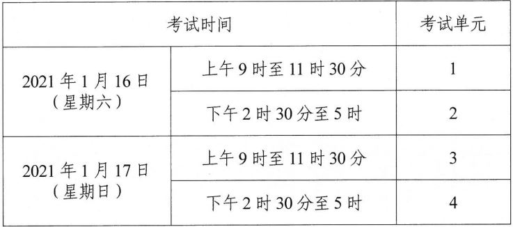 湖南张家界2021年1月自学考试时间安排：1月16日-1月17日