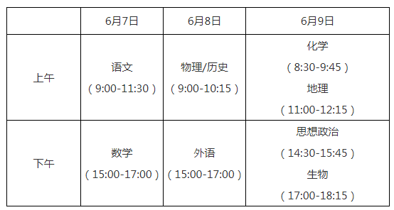 江苏2021年高考考试时间安排表